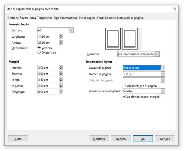 LibbreOffice Writer Windows modello libro