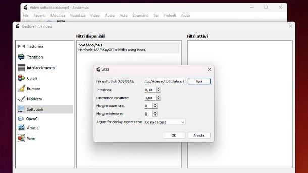 Come si fa a sottotitolare un video hard sub Avidemux Windows 11