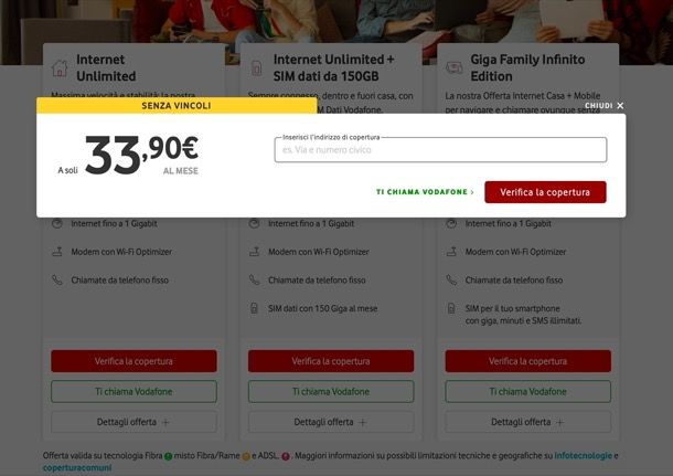 Verifica copertura rete fissa Vodafone