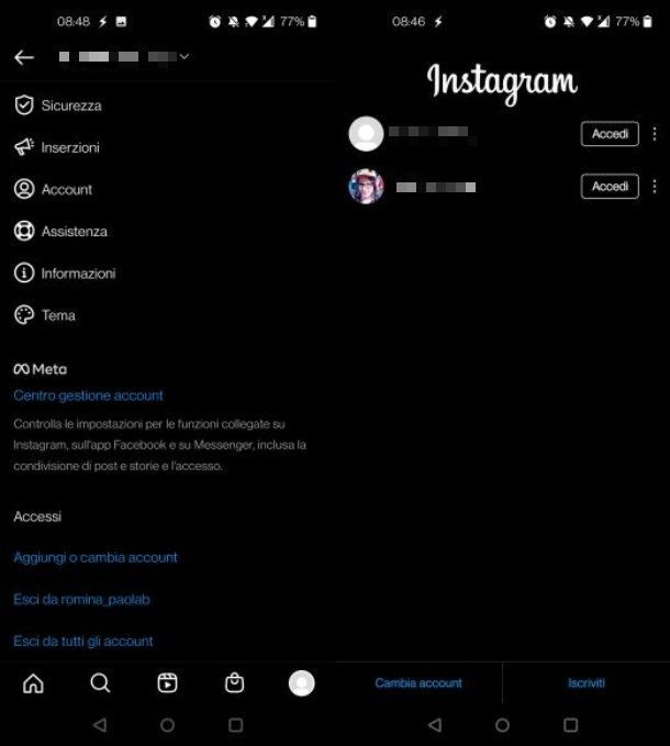 Come eliminare un account Instagram collegato