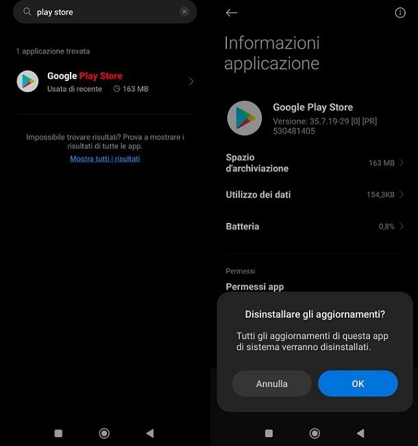 Ripristinare gli aggiornamenti Google Play Store