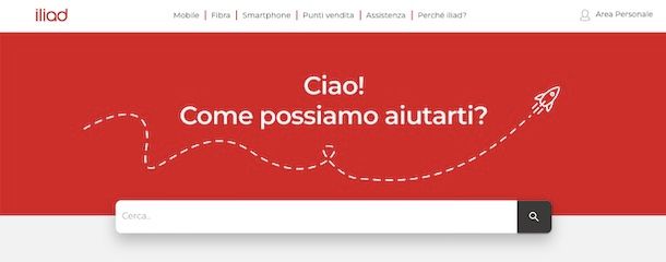 Pagina Web di assistenza iliad