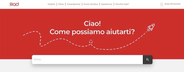 Pagina Web di assistenza Iliad