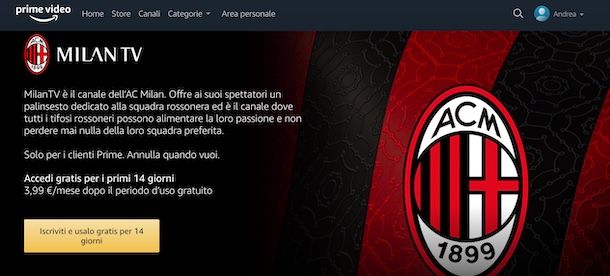 Milan TV su Prime Video