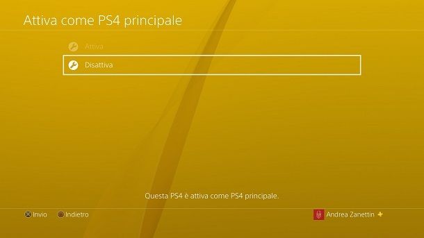 Disattivazione account PS4 principale