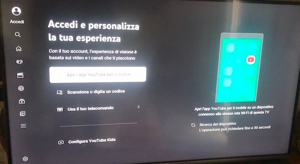 Accedere a YouTube su TV