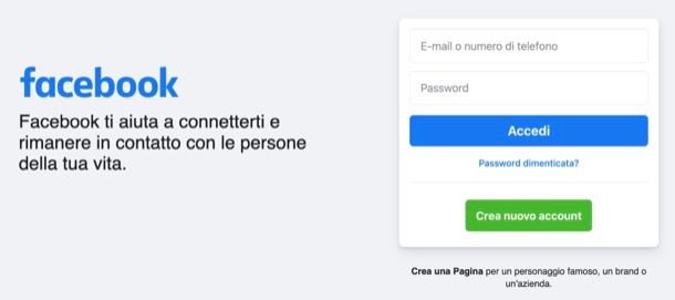 Accedere a Facebook da computer