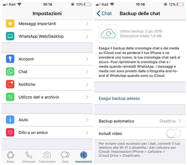 Ripristino backup iCloud WA iOS