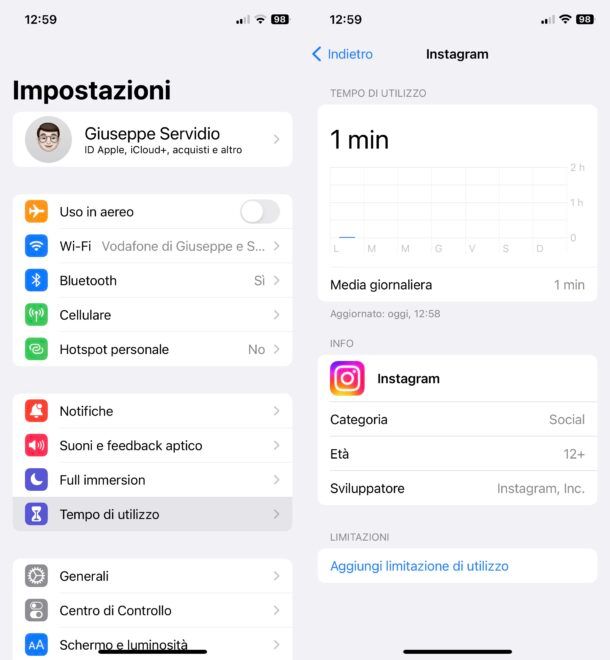 Tempo di utilizzo di iOS