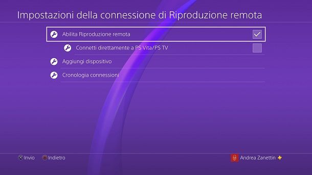 Abilita riproduzione remota PS4