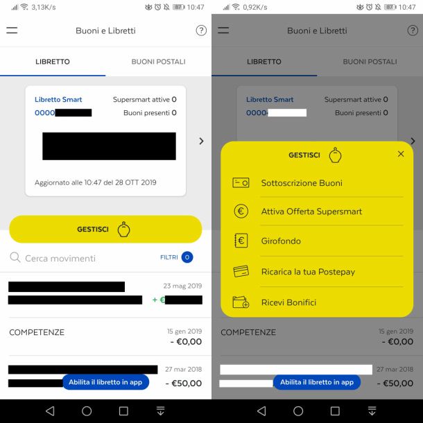 App BancoPosta per gestione libretti