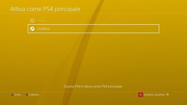 Come togliere account principale PS4