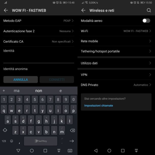 Connettersi a WOW FI da Android