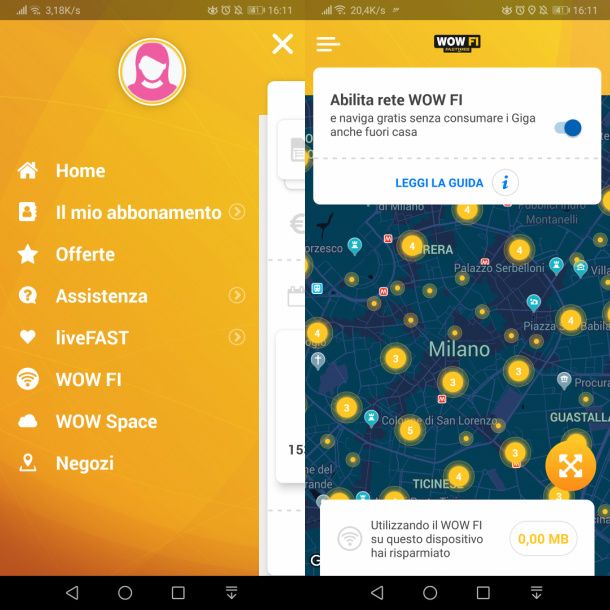 Connettersi a WOW FI da MyFastweb per Android