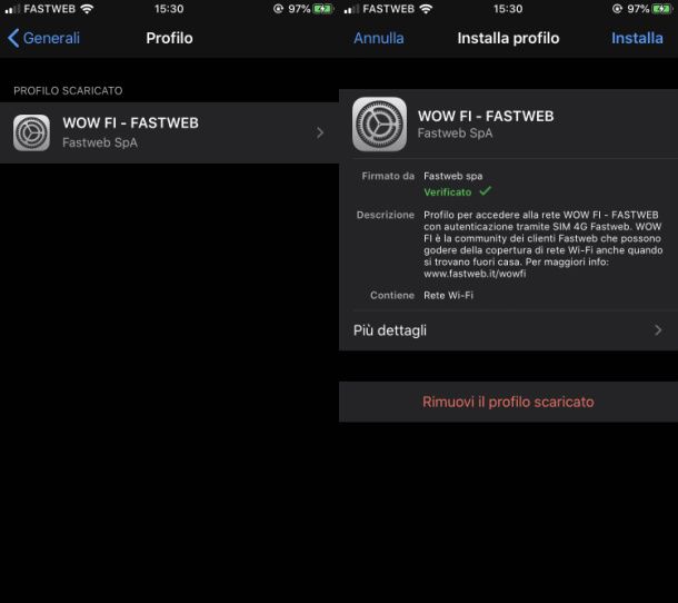 Connettersi a WOW FI da MyFastweb per iOS