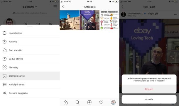 Eliminare elementi salvati su Instagram su iPhone
