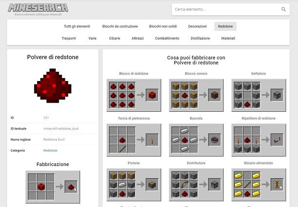 Polvere di redstone Minesearch