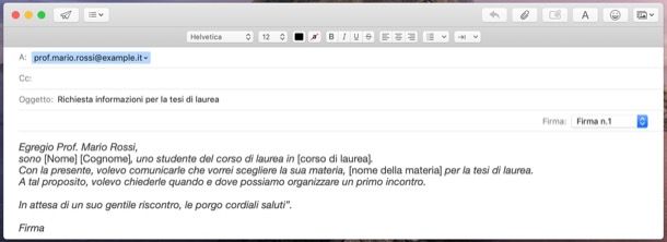 Esempio di email da inviare a professore per tesi