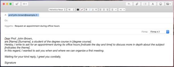 Email a un professore inglese