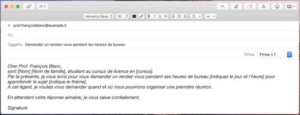 Email a un professore in francese