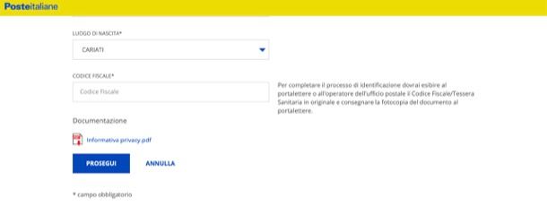 Registrazione PosteID