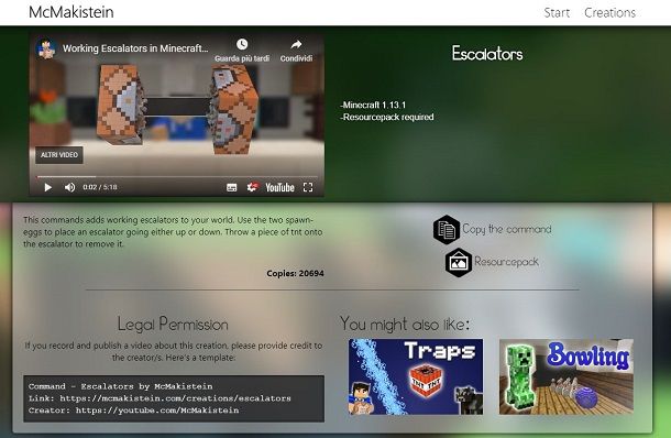 Sito Web McMakistein per scaricare progetto di Minecraft