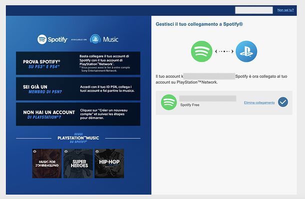 Elimina collegamento Spotify e PS4