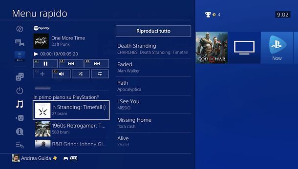Spotify menu PS4