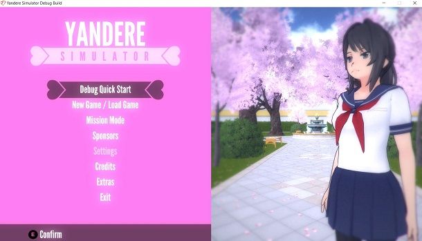 Yandere simulator home screen