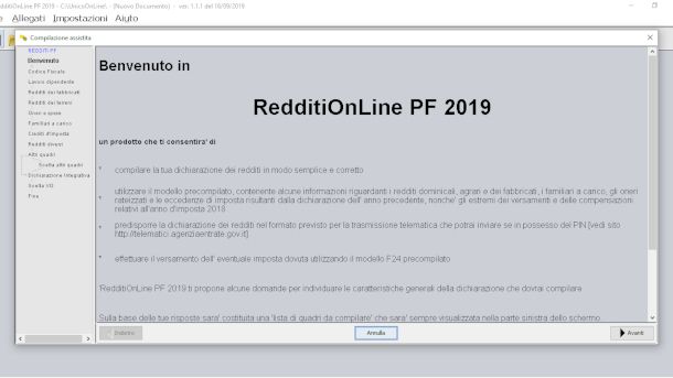 Schermata di RedditiOnLine 2019 PF