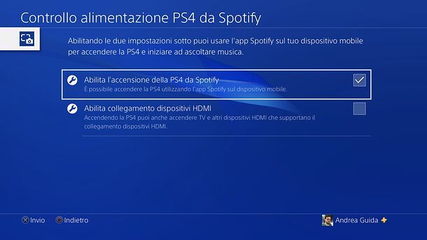 Attivazione sveglia PS4 con Spotify