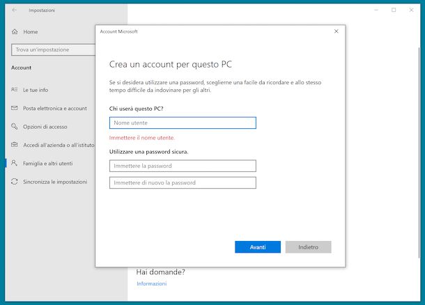 Modificare account Windows 10