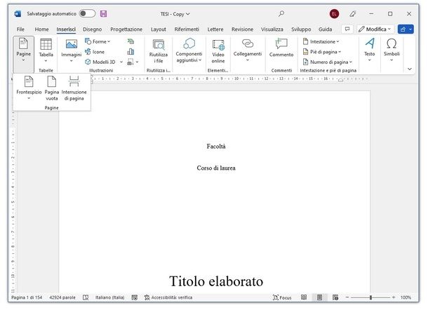 Word Windows modello tesi