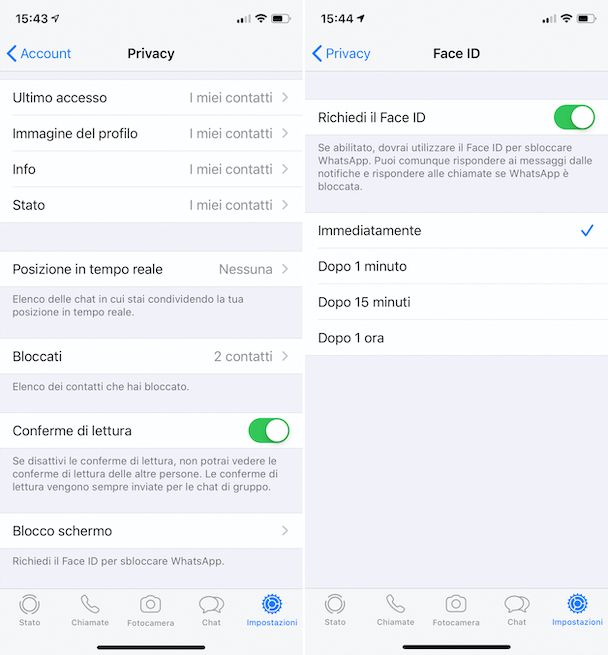 Blocco schermo WhatsApp