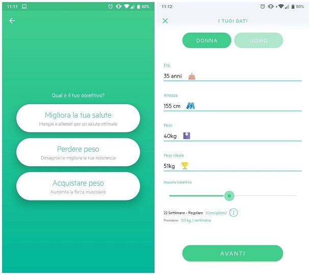 App dieta per ingrassare