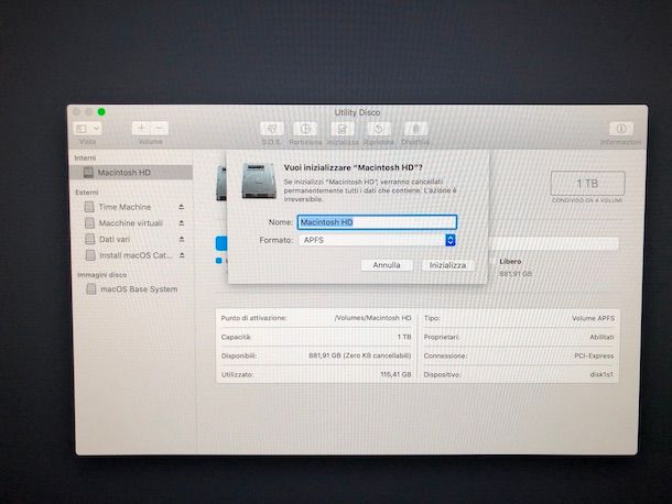 Installazione macOS Catalina