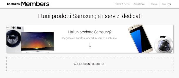 Registrare un nuovo prodotto Samsung