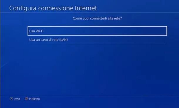 Procedere nella configurazione Internet di PS4