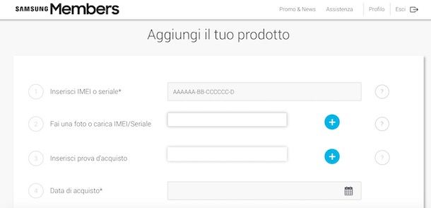 Registrare prodotto Samsung