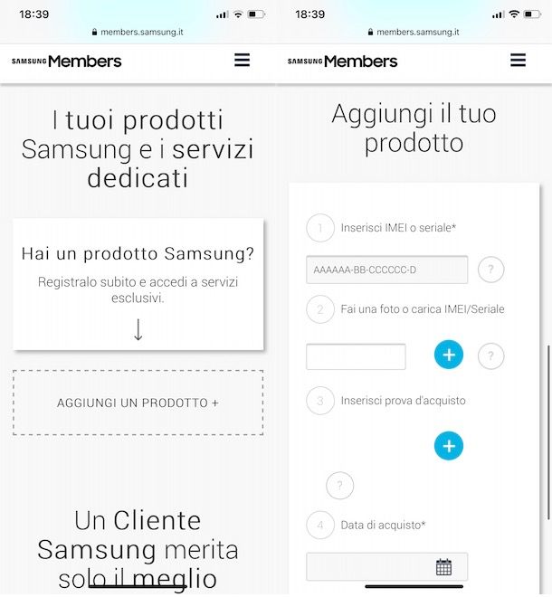 Registrare un prodotto Samsung da a smartphone e tablet