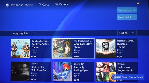 Impostare uno sfondo scaricato dal PS Store di PS4