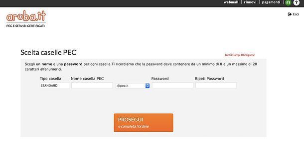 Acquisto PEC Aruba