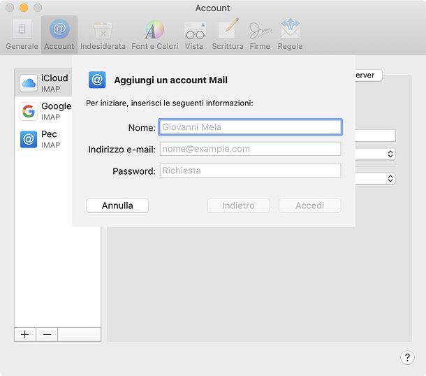 Configurazione Apple Mail