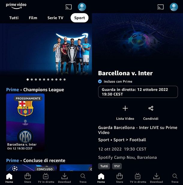 Amazon Prime Video App per vedere calcio gratis
