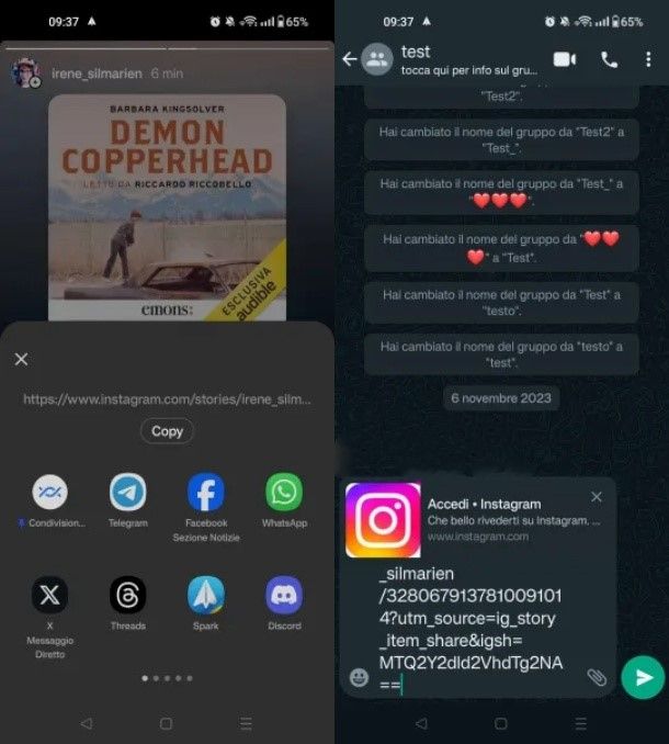 Condividere stories Instagram su WhatsApp