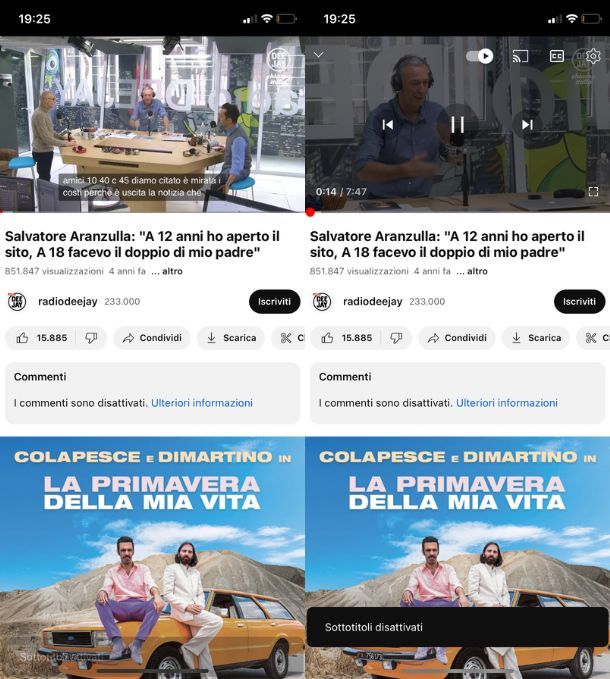 Togliere sottotitoli YouTube da app