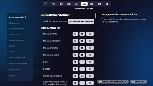 Comandi tastiera Fortnite PC