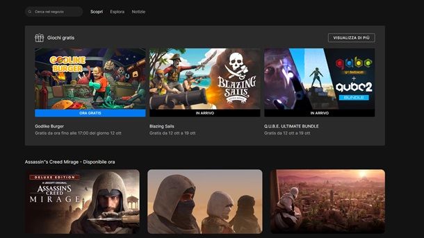 Siti per giochi gratis Epic Games Store