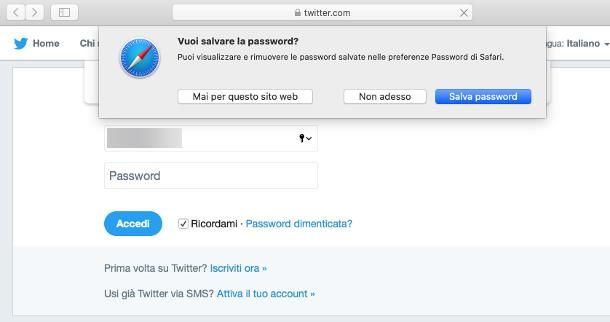 Come memorizzare password Safari