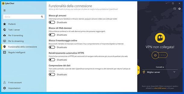 Impostazioni CyberGhost VPN